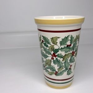Longaberger Pottery 🎄 Vintage American Holly Vase Christmas Planter Pot Vase